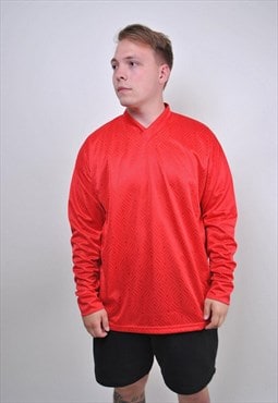 80s red long sleeve v-neck football jersey, Size XXL