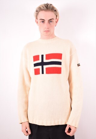 NAPAPIJRI MENS VINTAGE JUMPER SWEATER MEDIUM BEIGE 90S