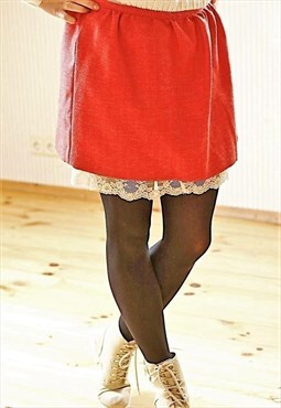 Red vintage mini skirt with crochet details