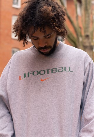 VINTAGE 90S NIKE FOOTBALL SPELLOUT SWEATSHIRT GREY & GREEN