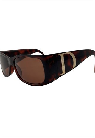 Christian Dior Sunglasses Rectangle Shield Wraparound Brown