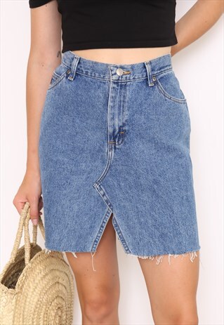 VINTAGE 90S BLUE DENIM SPLIT MINI SKIRT