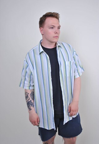 RETRO OVERSIZE STRIPED HOLIDAYS SHIRT WITH SHORT SLEEVE