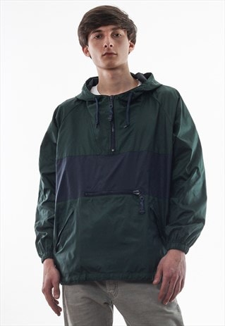 VINTAGE GAP SHELL PULLOVER WINDBREAKER 90S GREEN BLUE