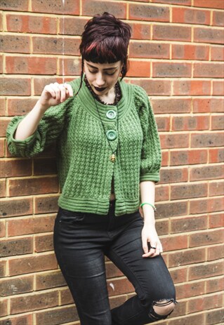 OLIVE GREEN KNITTED WOOL CARDIGAN