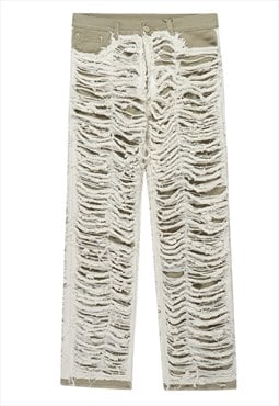 Ripped jeans shredded denim pants luxury joggers in cream