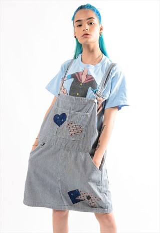 VINTAGE STRIPED DUNGAREE SHORTS
