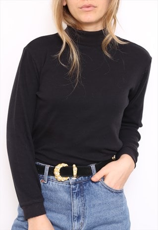 VINTAGE 90S BLACK POLO HIGH TURTLE NECK TOP