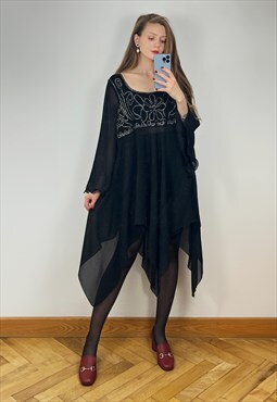 70s style black sheer dress, Chiffon Whimsigoth dress