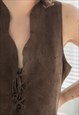 VINTAGE UNIQUE Y2K BROWN THIN SUEDE LEATHER TOP VEST