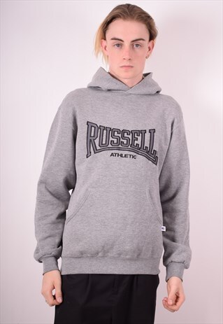 RUSSELL ATHLETIC MENS VINTAGE HOODIE JUMPER SMALL GREY 90S