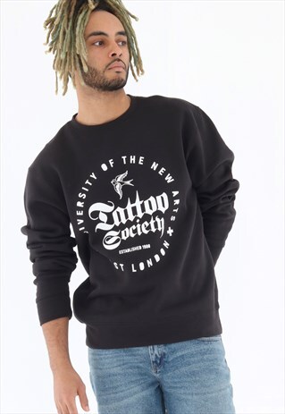 100HM MENS SWEATSHIRT BLACK WITH TATTOO SOCIETY PRINT