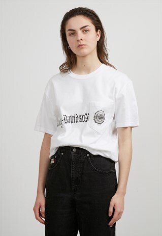 90S VINTAGE WHITE HARLEY DAVIDSON CREW NECK T-SHIRT