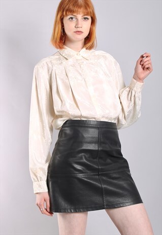 VINTAGE 80S CREAM TEXTURED SATIN PLEATED BLOUSE