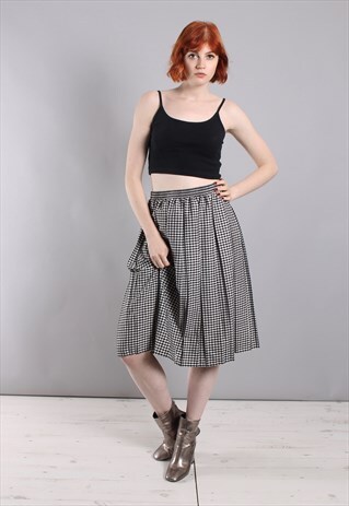 VINTAGE 90S GINGHAM CHECK PLEATED MIDI SKIRT