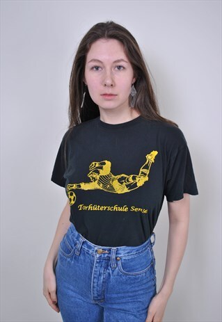 VINTAGE FOOTBALL TSHIRT, 90S BLACK SOCCER PRINT TEE