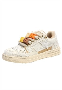 Star patch sneakers rave platform trainers retro shoes cream
