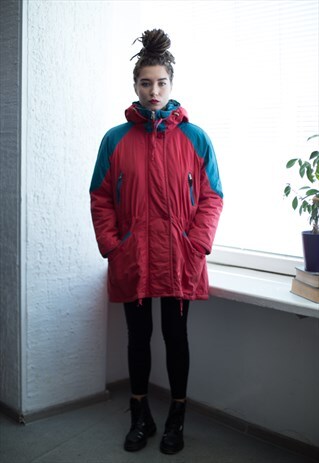 VINTAGE 90'S WASHED BLUE/RED HOODED PARKA