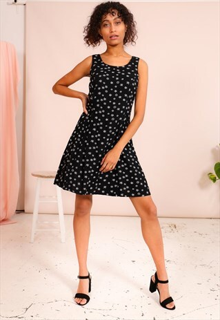 VINTAGE 90S MINI DRESS IN A BLACK ABSTRACT PRINT