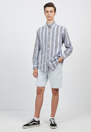 VINTAGE BLUE TOMMY HILFIGER LONG SLEEVE STRIPED SHIRT