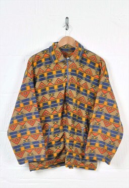 Vintage Fleece 1/4 Zip Retro Pattern Orange Medium