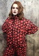 HEART PRINT TRACK JACKET HANDMADE LOVE EMOJI BOMBER RED