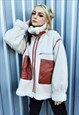 ROLL NECK FLEECE BIKER JACKET FAUX FUR RETRO BOMBER IN CREAM