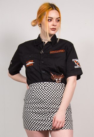 HARLEY-DAVIDSON 90'S BLACK RACING EMBROIDERED SHIRT