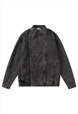 Raised neck denim jacket Japanese style bomber punk coat