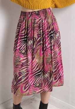 Vintage 80's Floral Patterned Below Knee Skirt Multi