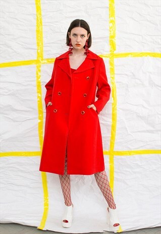 VINTAGE COAT RED MIDI LIGHT TRENCH CLASSIC