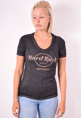 HARD ROCK CAFE WOMENS VINTAGE AMSTERDAM T-SHIRT TOP XS GREY