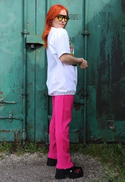 90s Flare High Waisted Bright Pink Festival Trousers pants 
