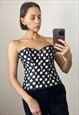 BLACK SATIN STRAPLEES TOP, SILKY POLKA DOT CORSET