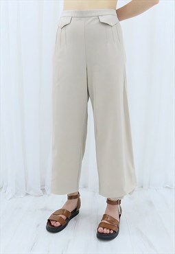 90s Vintage Cream High Waisted Trousers