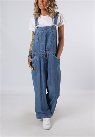 DENIM DUNGAREES VINTAGE WIDE LEG UK 14 (G3DM)