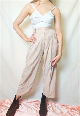 Vintage Beige Polka Dot High Rise Trousers (Size 8/10)