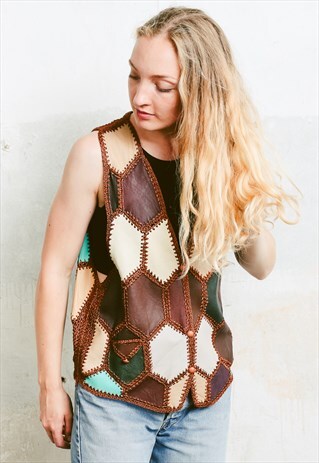 VINTAGE 90S PATCHWORK LEATHER VEST