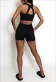 RIBBED CUT-OUT BACK CROP TOP & SHORTS SET IN BLACK