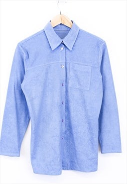 Vintage Suede Shirt Light Blue Button Up With Chest Pocket 