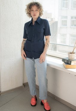 Vintage 70's Blue Unisex Short Sleeved Shirt