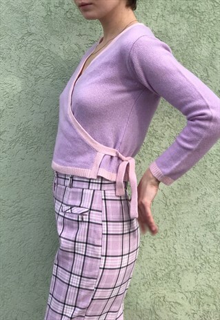 LAVENDER WRAP AROUND LAMBSWOOL SWEATER
