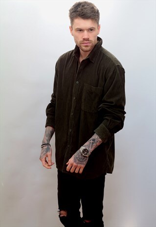 1990'S VINTAGE CORD SHIRT IN GREEN