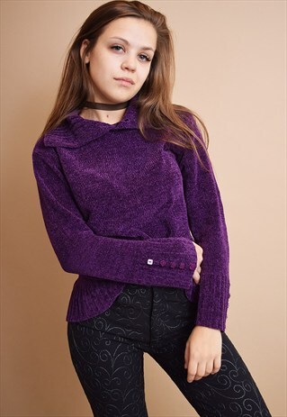 90'S RETRO MINIMALIST OVERSIZED PURPLE KNITTED JUMPER TOP