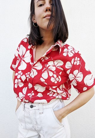 VINTAGE PATTERNED HAWAIIAN OVERSIZED SHORT SLEEVES SHIRT