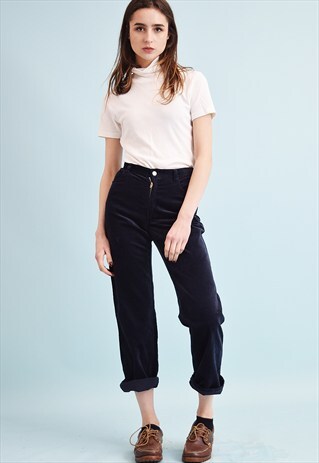 90'S RETRO CORDUROY HIGH WAIST STRAIGHT TROUSERS