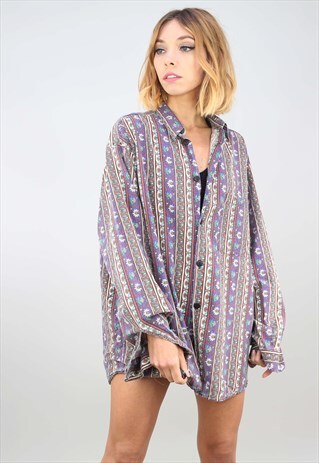 VINTAGE OVERSIZED LONG SLEEVE PATTERNED SHIRT