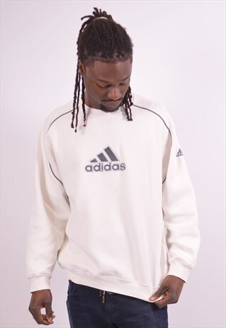 ADIDAS MENS VINTAGE SWEATSHIRT JUMPER MEDIUM WHITE 90S
