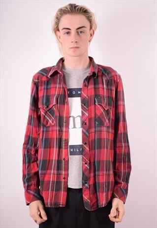 LEE MENS VINTAGE SHIRT MEDIUM RED CHECK 90S