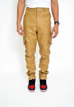 Kahki Leather Cargo Pants 